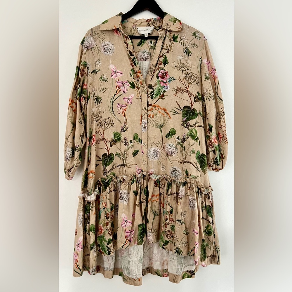 Cara Cara Linen Ruffle Hem Dress - S, NWOT